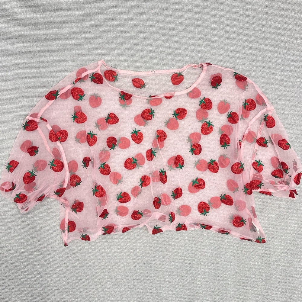 Strawberry Sheer Mesh Crop Top